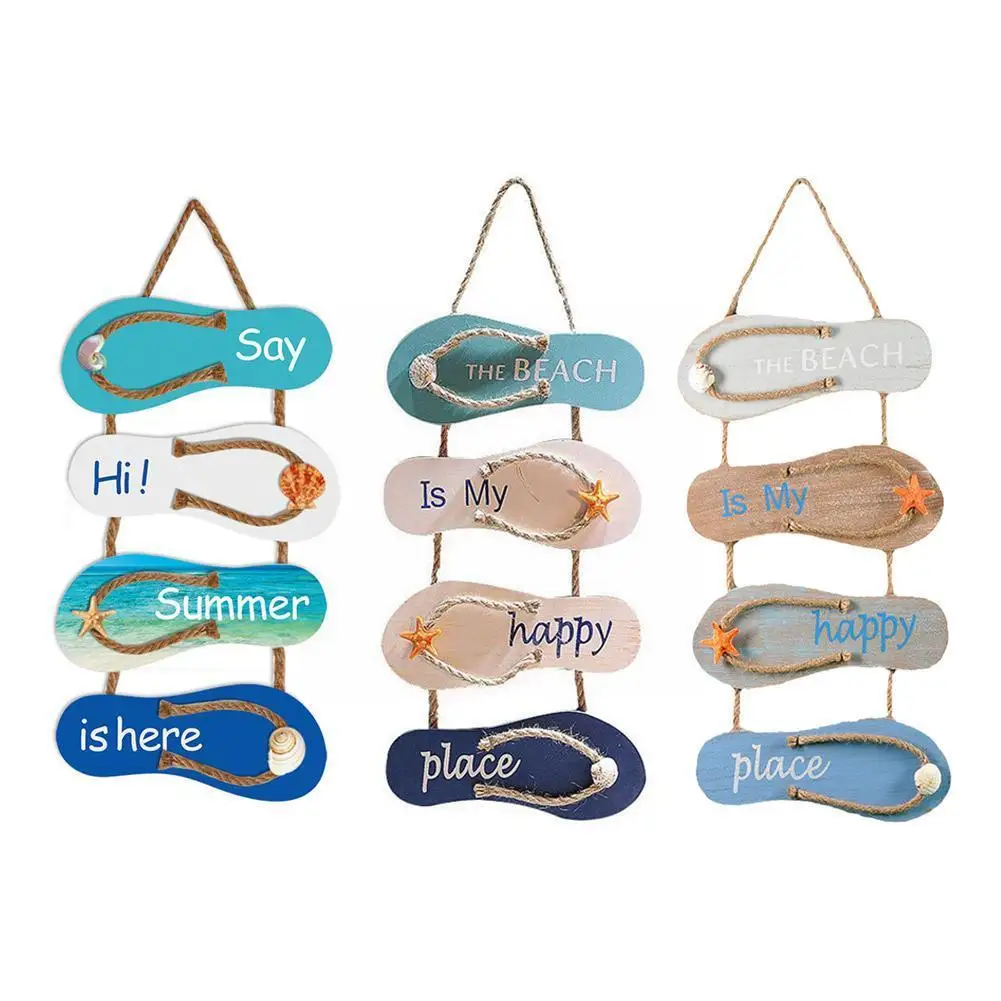 

Summer Ocean Beach Sign Slippers Hanging Decorations Home Beach Sign Decoration Wall Wood Wall Decorations Beach Ornament A V6A0