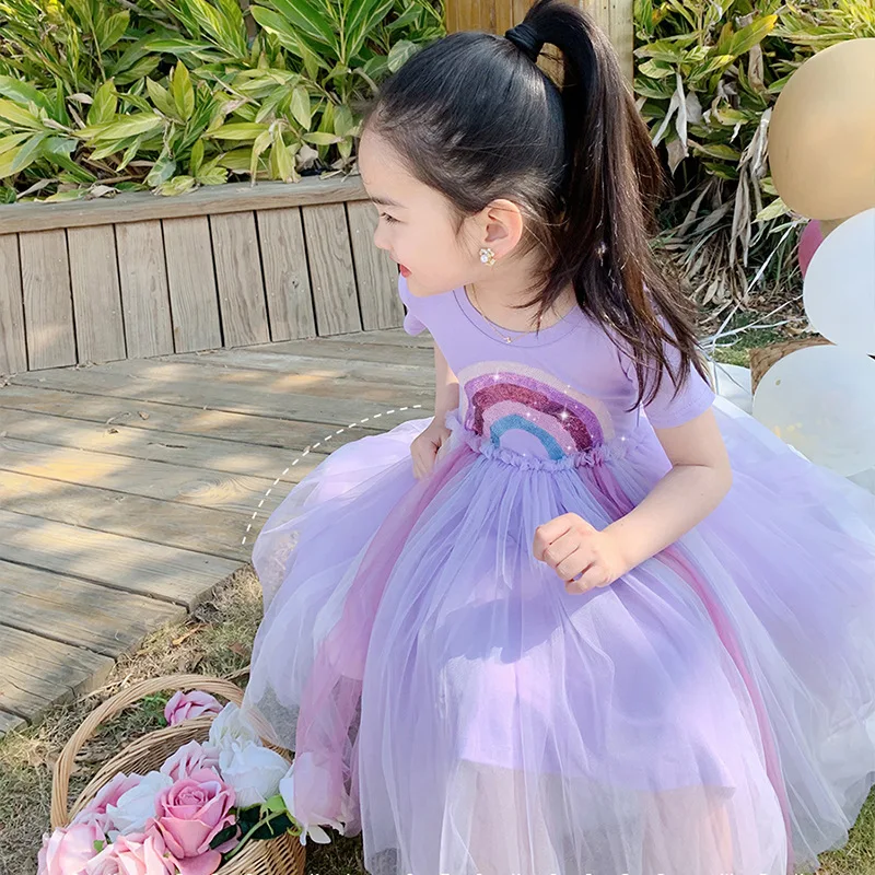 

Dress O-neck Collar Short Sleeve A-line Above Knee Length Pullover Solid Designable Comfortable Summer Children Girls