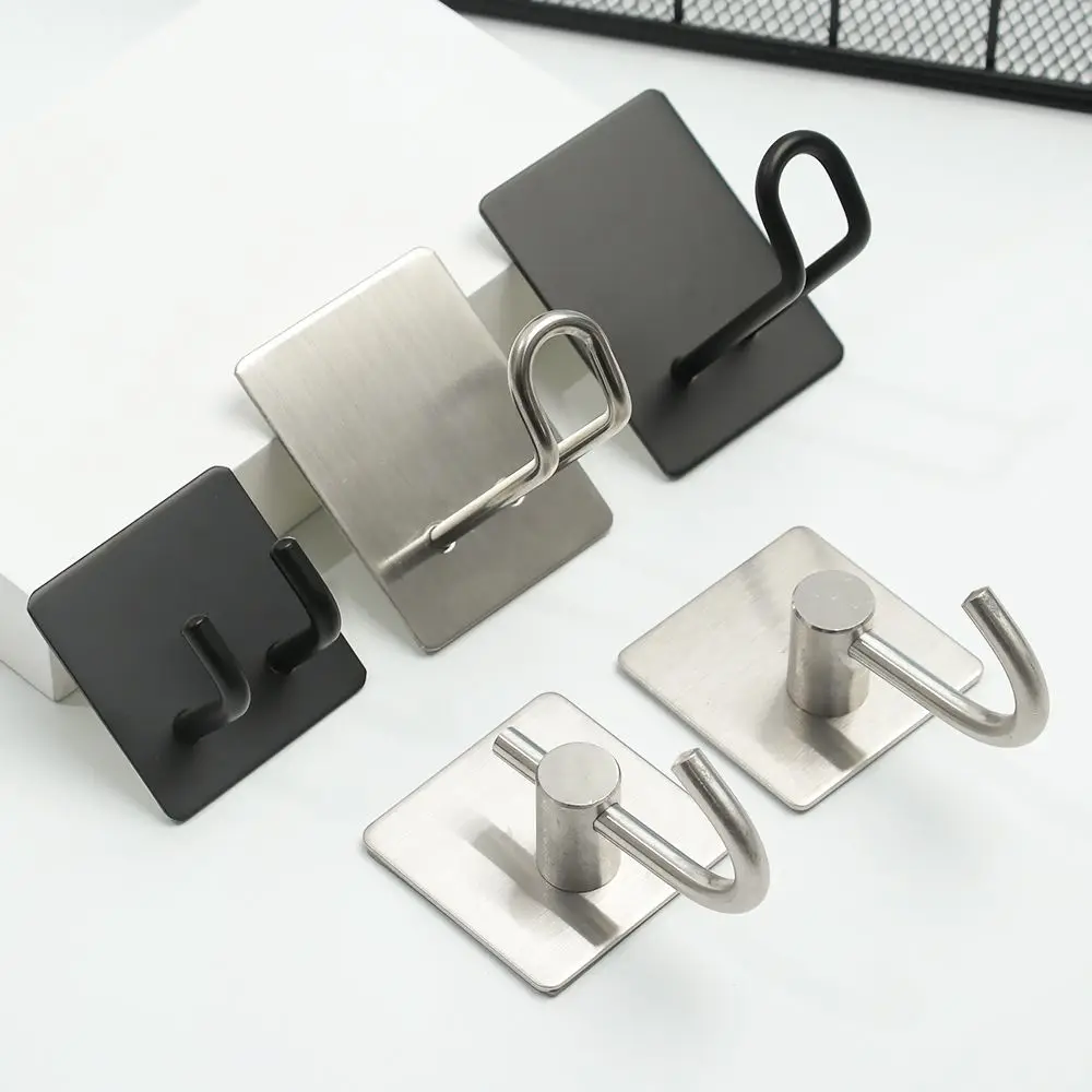 

Single/Double Hook New Stainless Steel Clothes Towel Hanger Hook Self-adhesive Strong Sticky Hanger Bathroom Kitchen Wall Hanger
