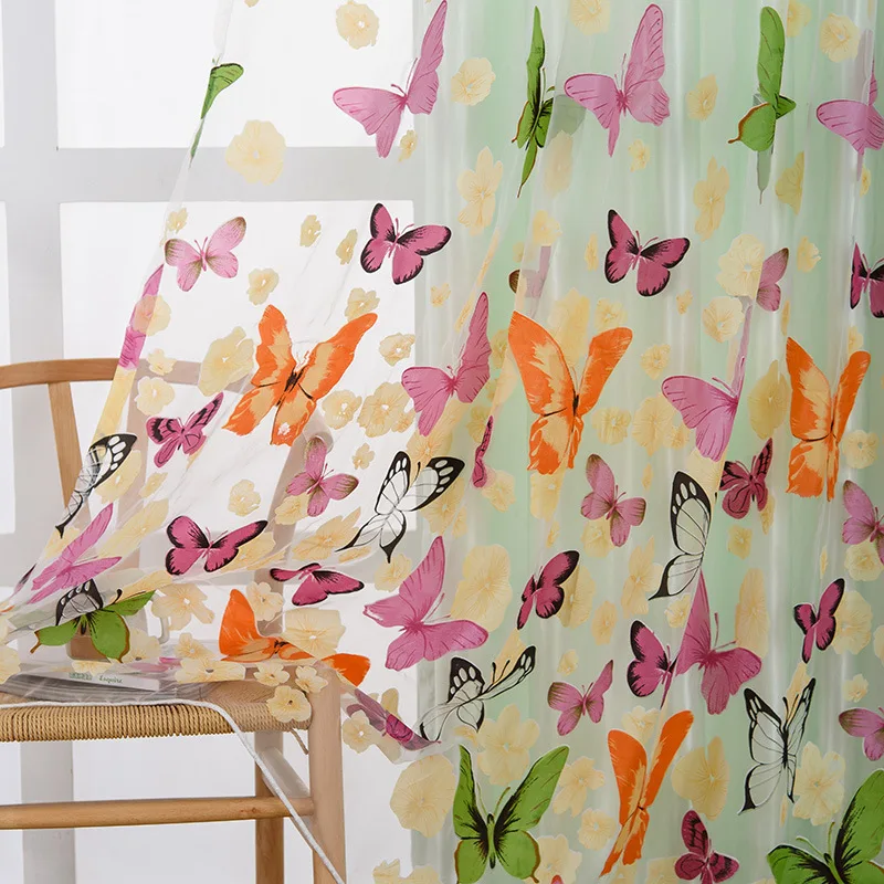 

Transparent Butterfly Print Tulle Curtains Voile Tulle Curtains for Screened Balcony Blinds Living Room Bedroom Blinds Window
