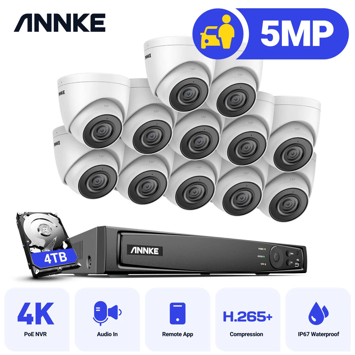 

ANNKE 5MP FHD POE Video Surveillance System 16CH H.265+ 4K NVR Recorder 5MP Security Cameras Audio Recording 5MP PoE Ip camera