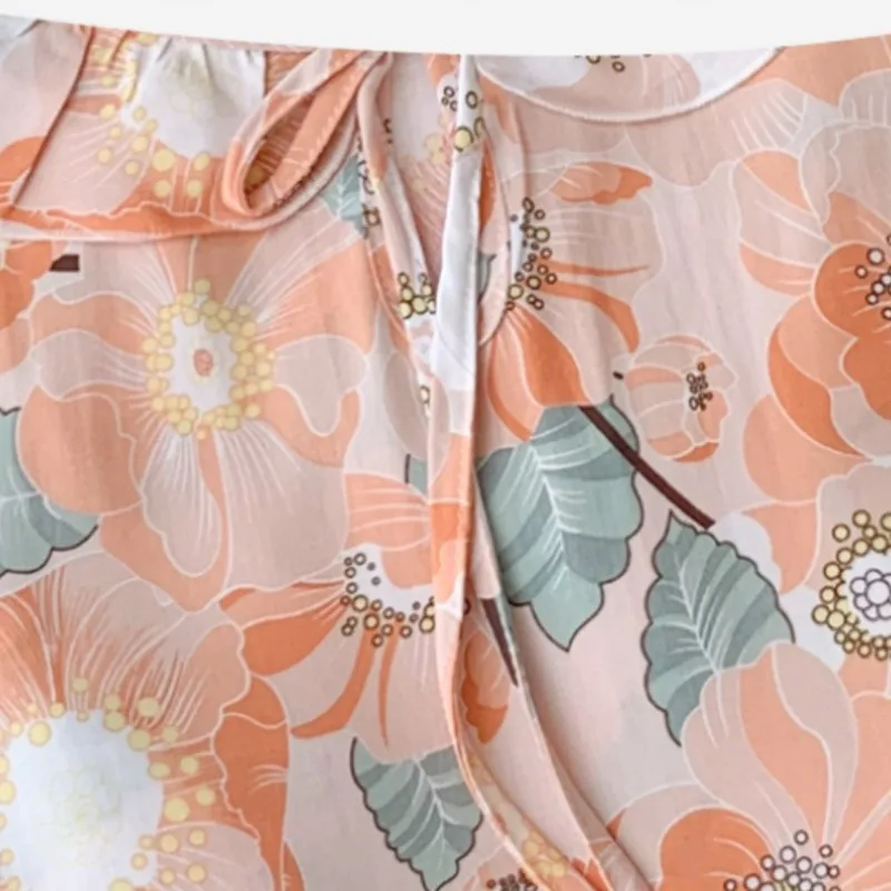 New Mid Sleeved Summer Pajama Dresses For Women Thin Style Round-Neck Printing Princess Girl Nightgown Can Be Worn Externally