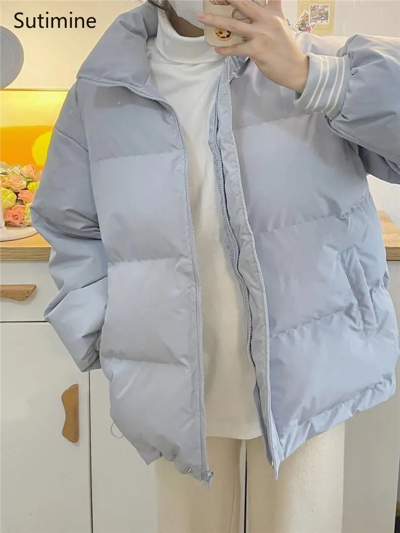 Winter Coat Women Pockets Zipper Loose and Sweet Coat for Women In Winter Cotton Padded Jacket Office Lady Button Winter Clothes