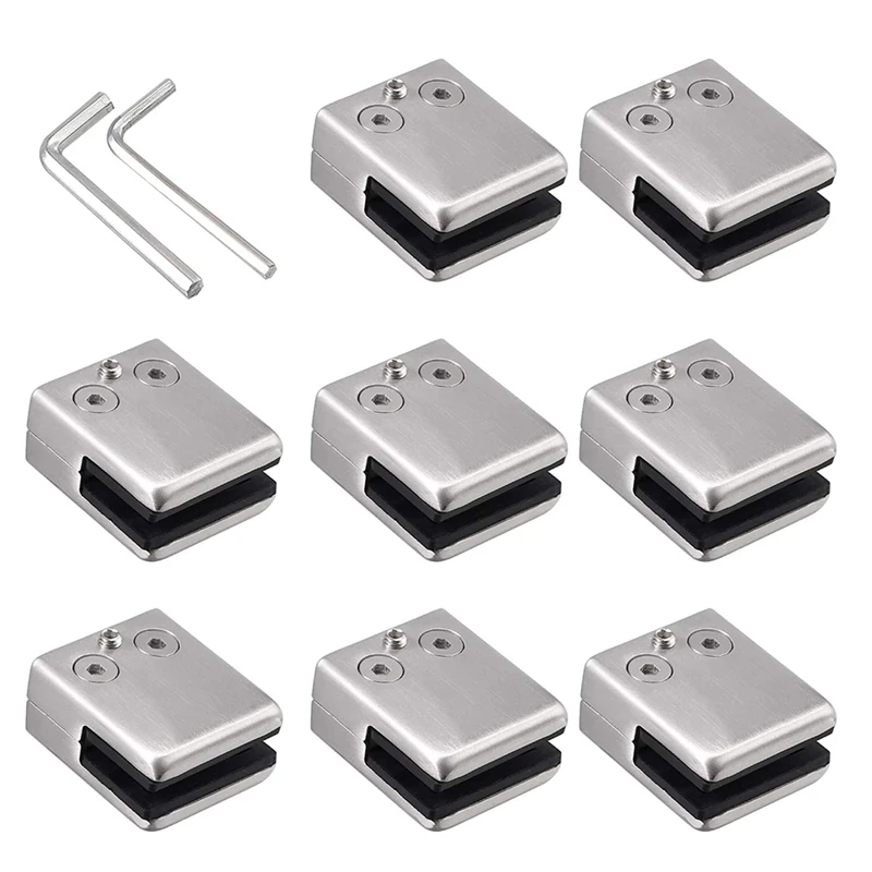 

8 PCS Glass Clamps 9-10mm M Size Stainless Steel 304 Glass Clamps Adjustable Glass Bracket Flat Back for Balustrade