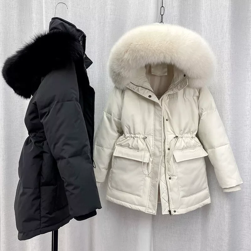 Enlarge 2023NEW Cotton Padded Fur Parka New Big Fur Collar Down Winter Jacket Women Thick Warm Parkas Female Outerwear