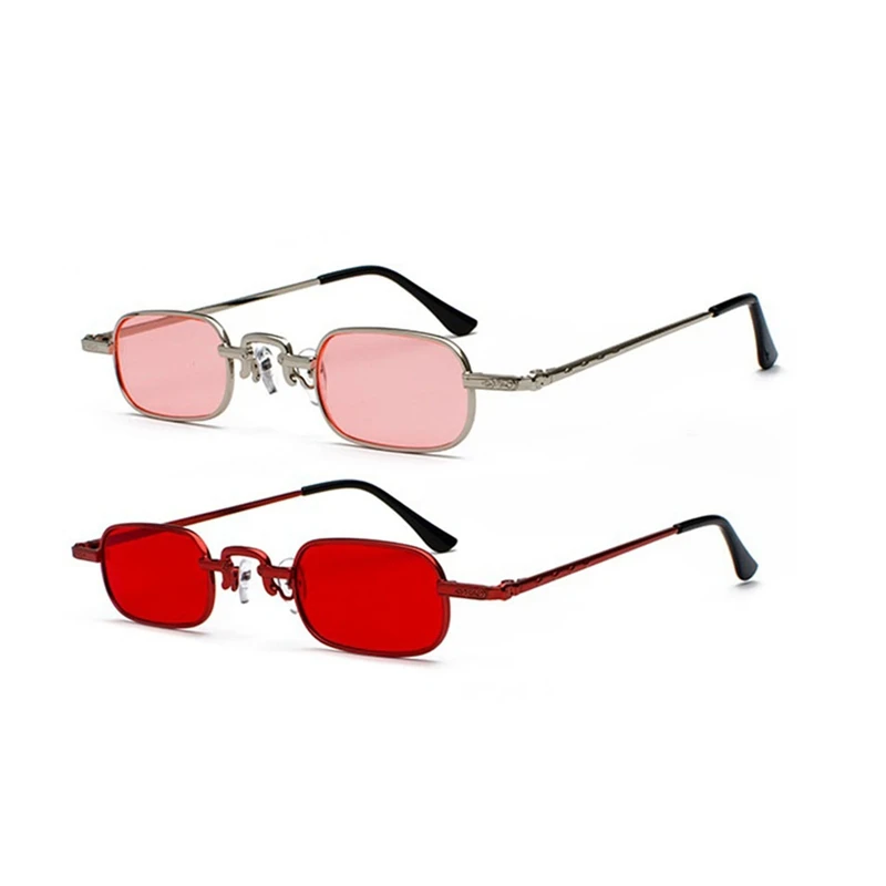 

2 Pcs Retro Punk Glasses Clear Square Sunglasses Female Retro Sunglasses Men Metal Frame - Pink+Silver & Red