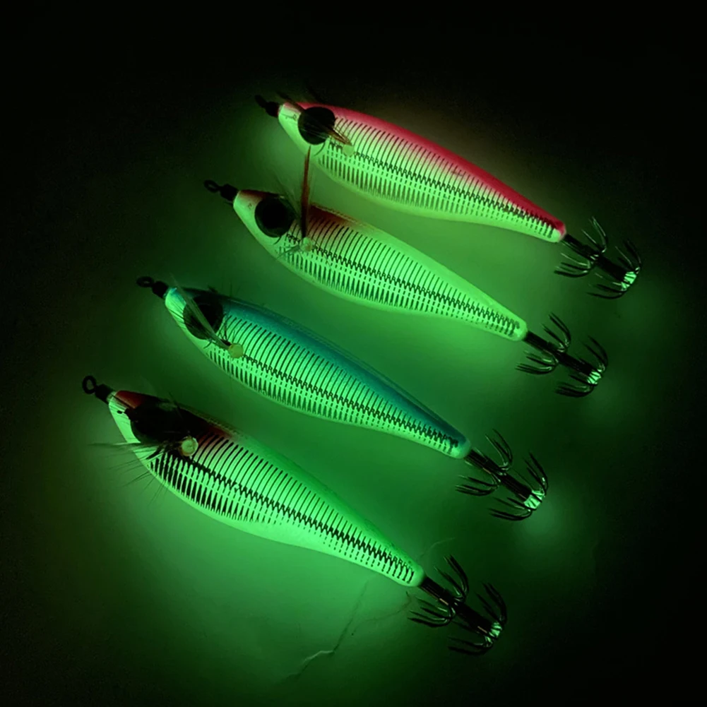 

Luminous Wood Shrimp Fishing Lure Squid Jig Hook Bait Jigging Hard Bait Squid Fishing Bait for Saltwater and Freshwater