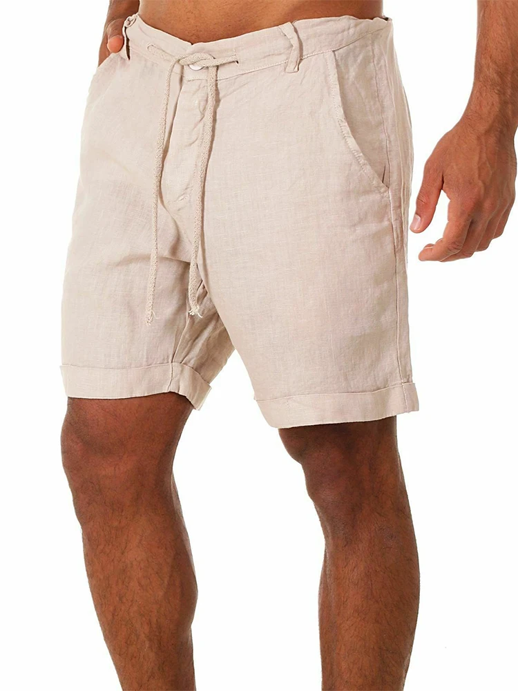 

Men Shorts Drawstring Short Pant Casual Summer New Cotton Linen Shorts Solid Male Elastic Pocket Waist Beachwear Streetwear 2022