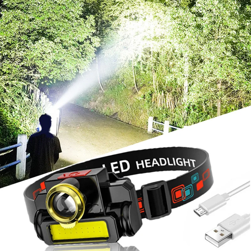

Dual Light Headlamp Portable Mini Flashlight Lantern COB+LED Headlamps USB Rechargeable Outdoor Working Camping Headlight