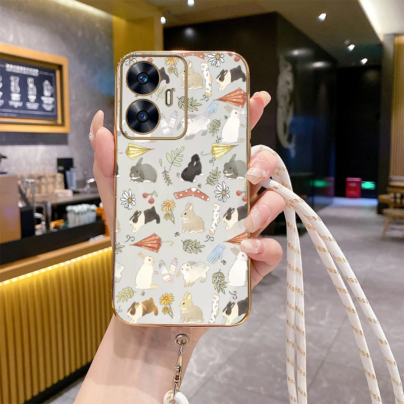 Роскошное покрытие с милым кроликом C 55 для OPPO Realme C55 C33 C35 C25Y C63 C53 C67 C21 12Pro 9i 10 10Pro 11Pro 10T 12, чехол (art.: 3920c885cdc92) - 3920c885cdc92