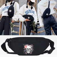 pink rose skull print waist bag breast pack outdoor sports bag unisex pouch korean style fanny pack shoulder pouch crossbody bag