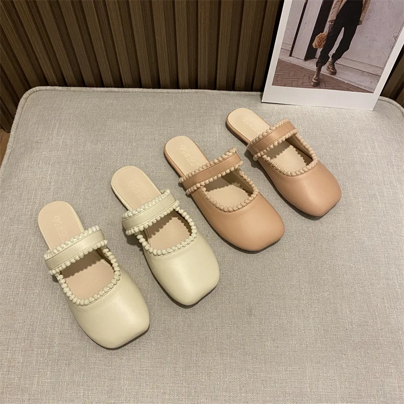 

Шлепанцы женские с низким каблуком, роскошные сандалии, дизайнерская обувь, без каблука, базовая римская ткань, ПУ, резина, Ретро стиль, 2022