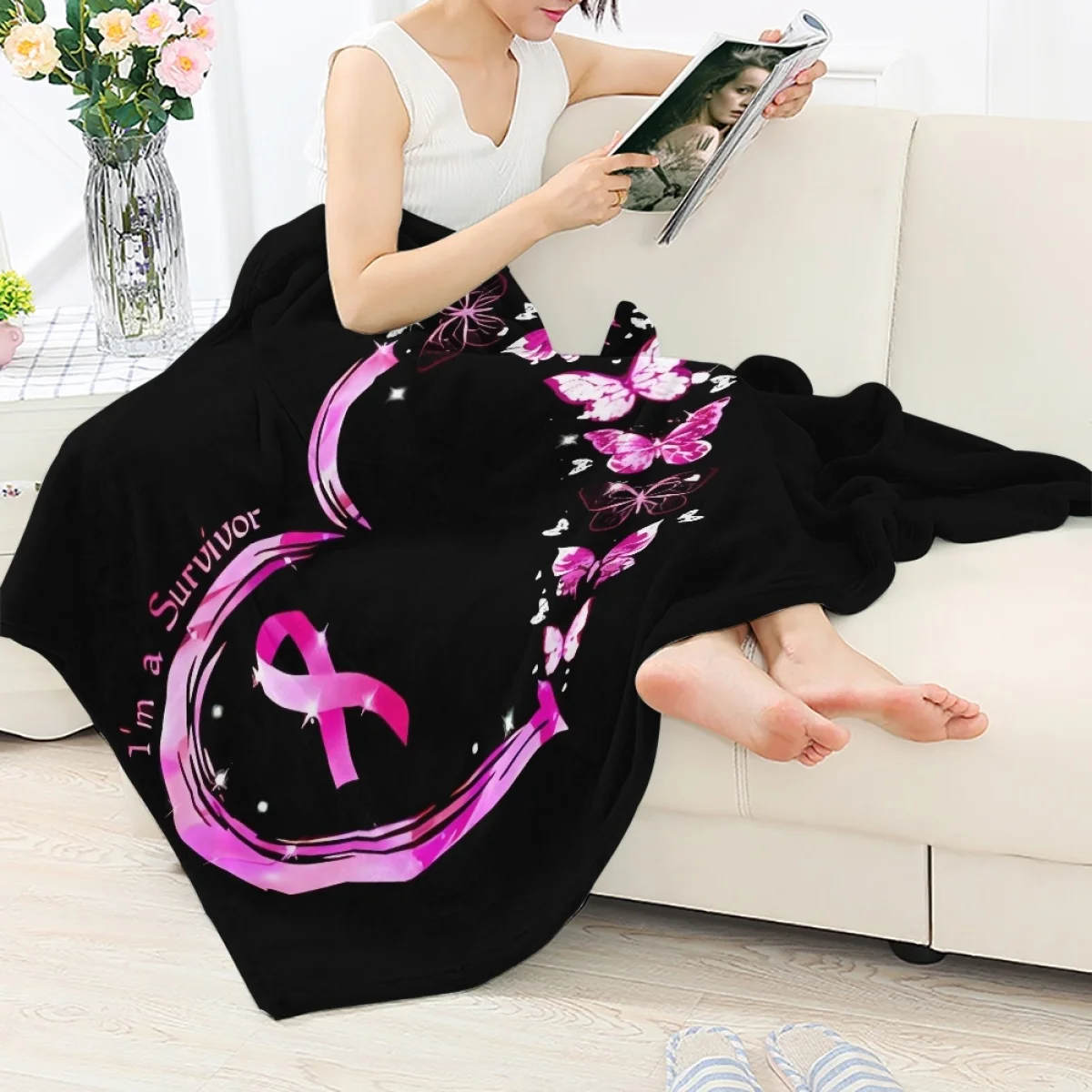 

TOADDMOS Butterfly Ribbon Printed Comfortable Lightweight Plush Blanket Home Decor Gift Bedroom Sofa Bed Breathable Warm Blanket