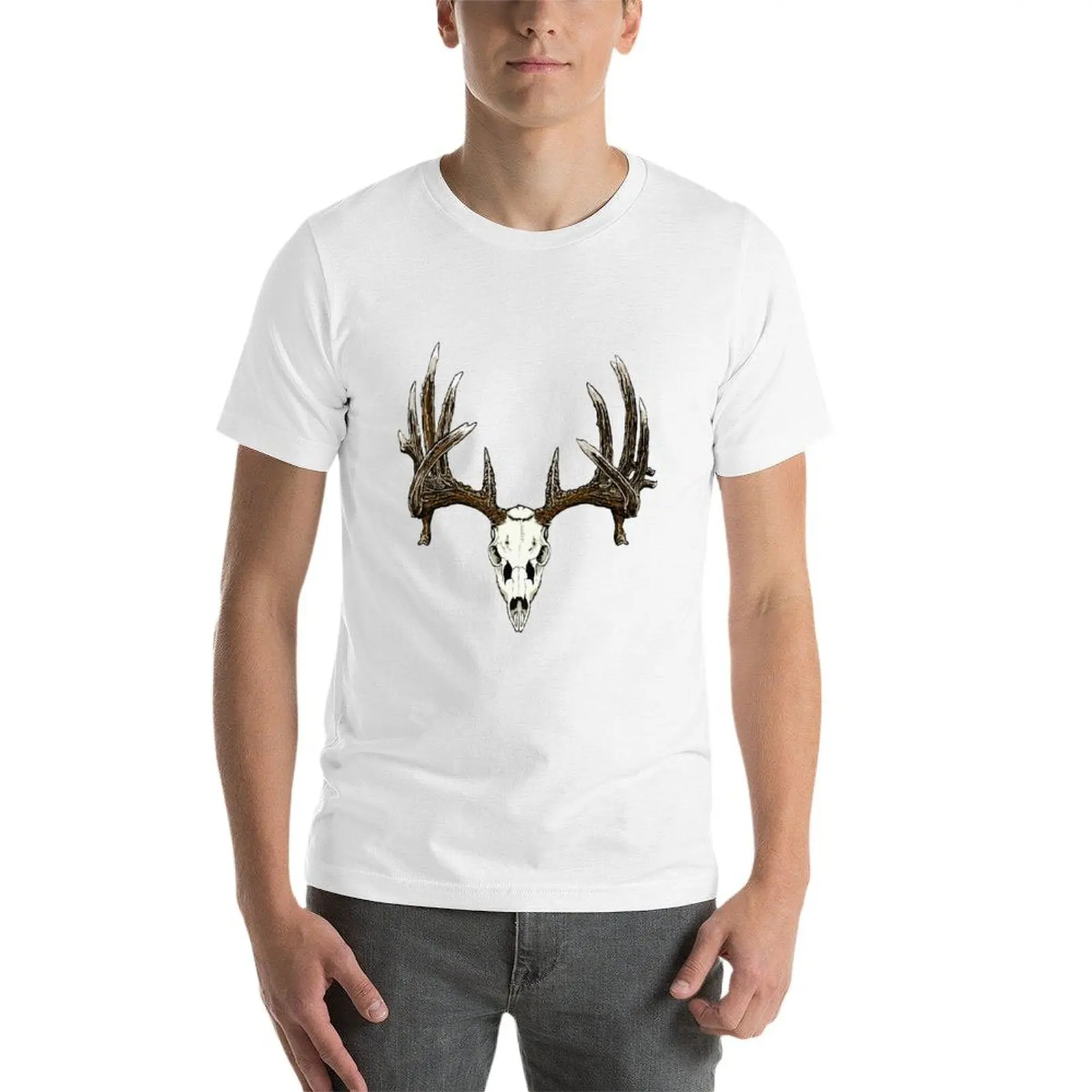 Фото Футболка с изображением черепа оленя Whitetail, мужские футболки, белая футболка для мужчин, 100% хлопок, мужские хлопковые футболки, 100% хлопковая футболка №3