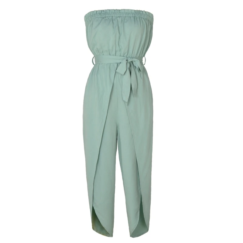 

Solid Color Romper Bodycon Slit Pant Sleeveless Tops Off Shoulder Suspender