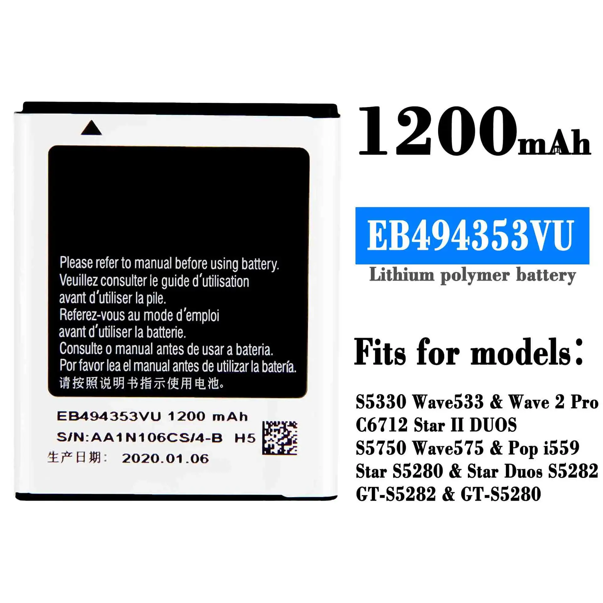 

100% Orginal High Quality Replacement Battery For Samsung EB494353VU S5330 C6712 Large Capacity Built-in New Batteries