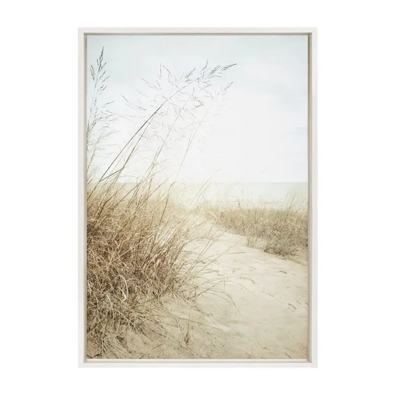 

Beach Grasses Framed Canvas Wall Art by Emiko and Mark Franzen of F2Images 23x33 White Coastal Beach Art for Wall Room decor Tok