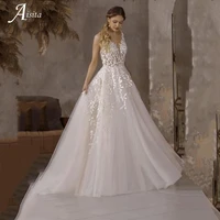 princess a line lace embroidery wedding dresses bohemia sleeveless vestidos de novia boho tulle sweep train bridal robe