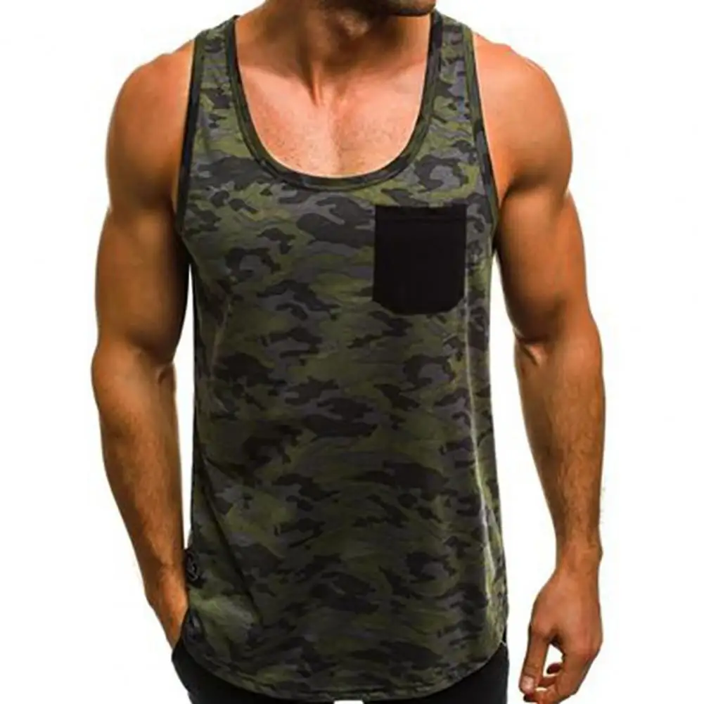 

O-neck Simple Breathable Fitness Vest Camouflage Print Sleeveless Pullover Tunic Top Streetwear