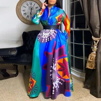 print african dresses for women summer african women printing polyester blue long dress africa clothes s 5xl