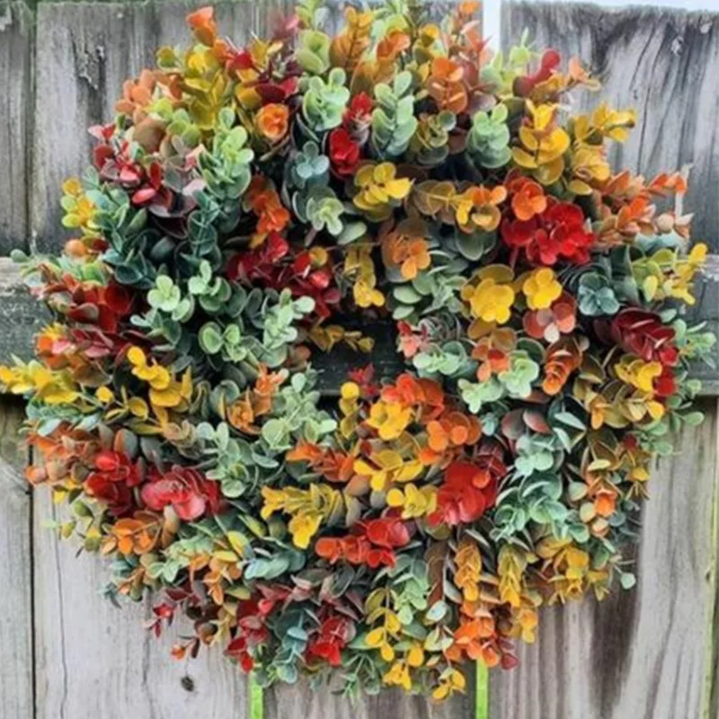 

Artificial wreath eucalyptus leaf 18inch front door hanging decoration festival wedding party birthday garden decoration