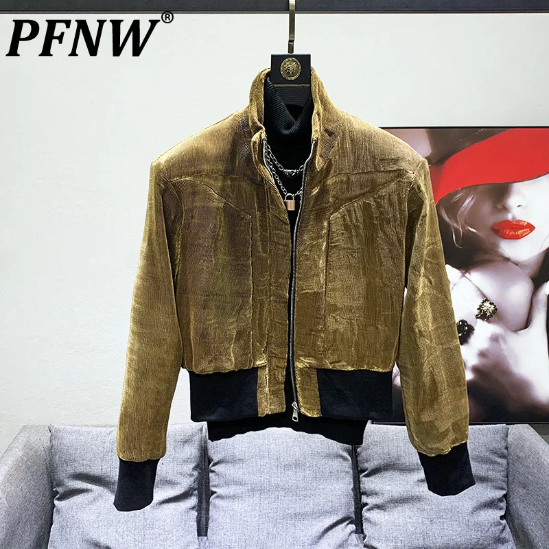 

Короткий пиджак PFNW, мужское Плиссированное нишевое дизайнерское повседневное пальто с наплечниками и воротником-стойкой, осень 2023, Стильные Новые Топы 28W1688