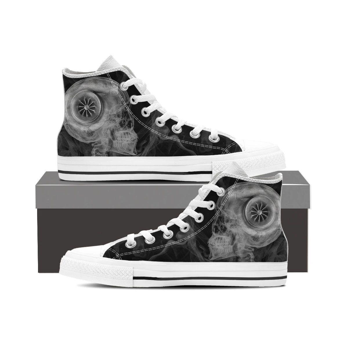 

ELVISWORDS Skull Head High Top Shoes Canvas Vulanized Shoes For Women Comfortable Lace Up Shoes Summer Autumn Zpatos