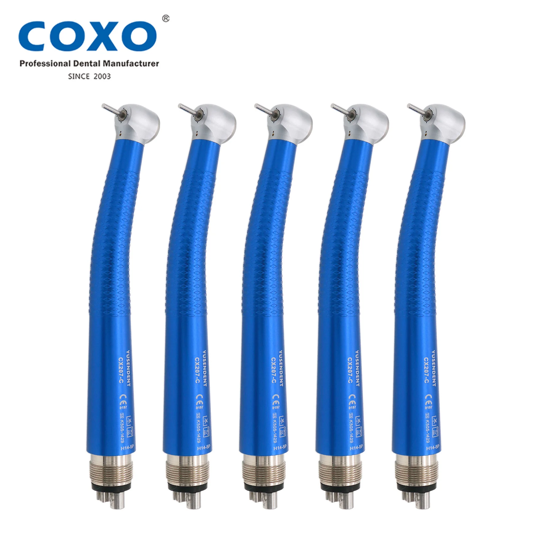 

COXO YUSENDENT Dental 4 Holes High Speed Turbine Handpiece Push Button Standard Head Ultra Light CX207 Blue