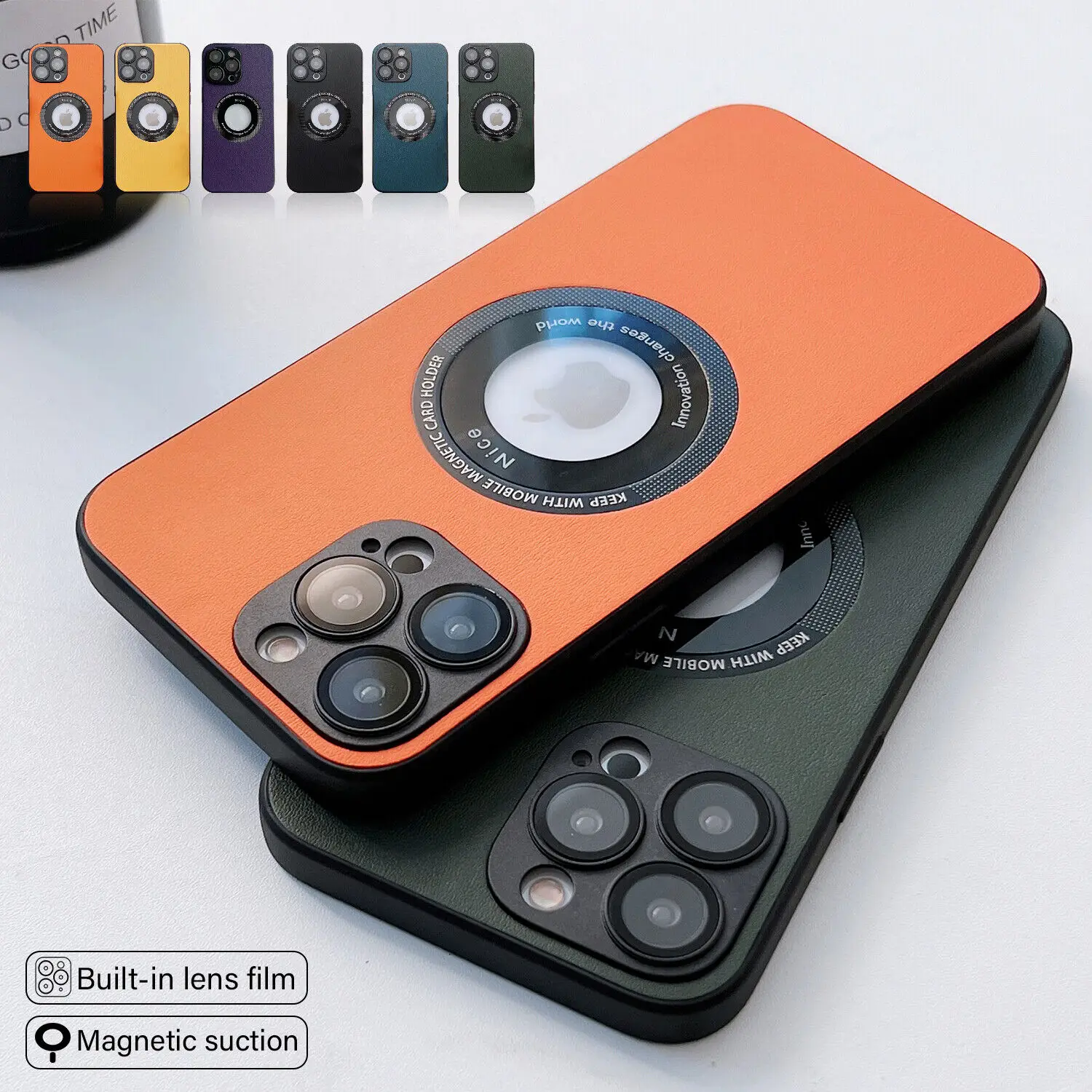 

Luxury Leather Texture Magnetic For Magsafe Wireless Charging Logo Hole Case For iPhone 14 13 12 Pro Max Plus Shockproof Cover