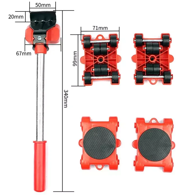 

5pcs Furniture Mover Set Portable Furniture Transport Lifter Heavy Stuffs Moving Wheel Roller Bar Hand Tools For Sofas Couches