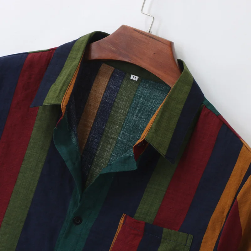 2022 Men's Short Sleeve Hawaiian Shirt Button Down Multicolor Striped Casual Loose Shirt Premium Beach S-5xl