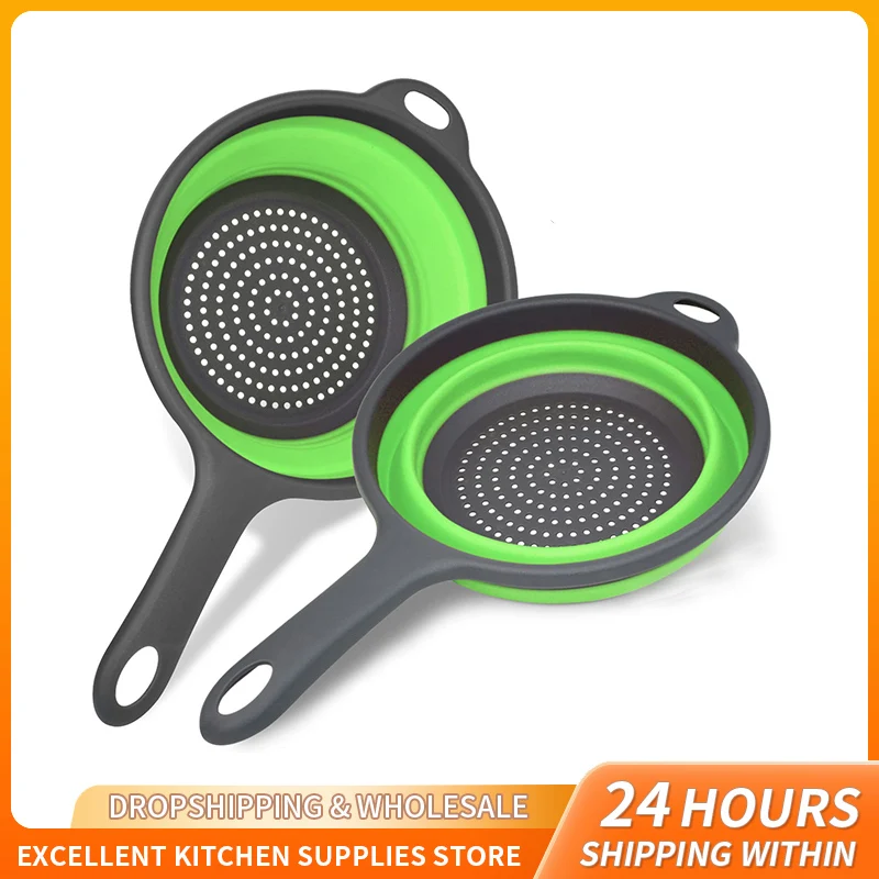 

Foldable Silicone Colander Strainer Fruit Vegetable Washing Basket Strainer with Handle Collapsible Drainer Kitchen Gadgets