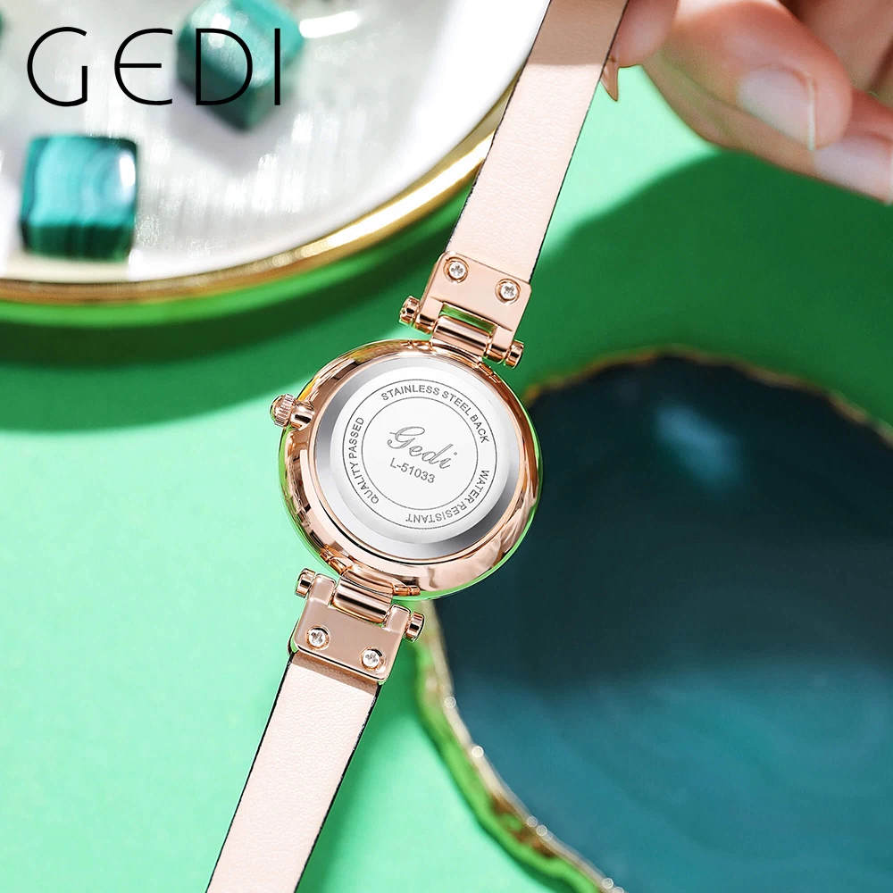 GEDI Fashion Quartz Watches for Women, Fritillary Dial Leather Strap 30m Waterproof Watch Woman Casual Elegant Ladies Clock Gift
