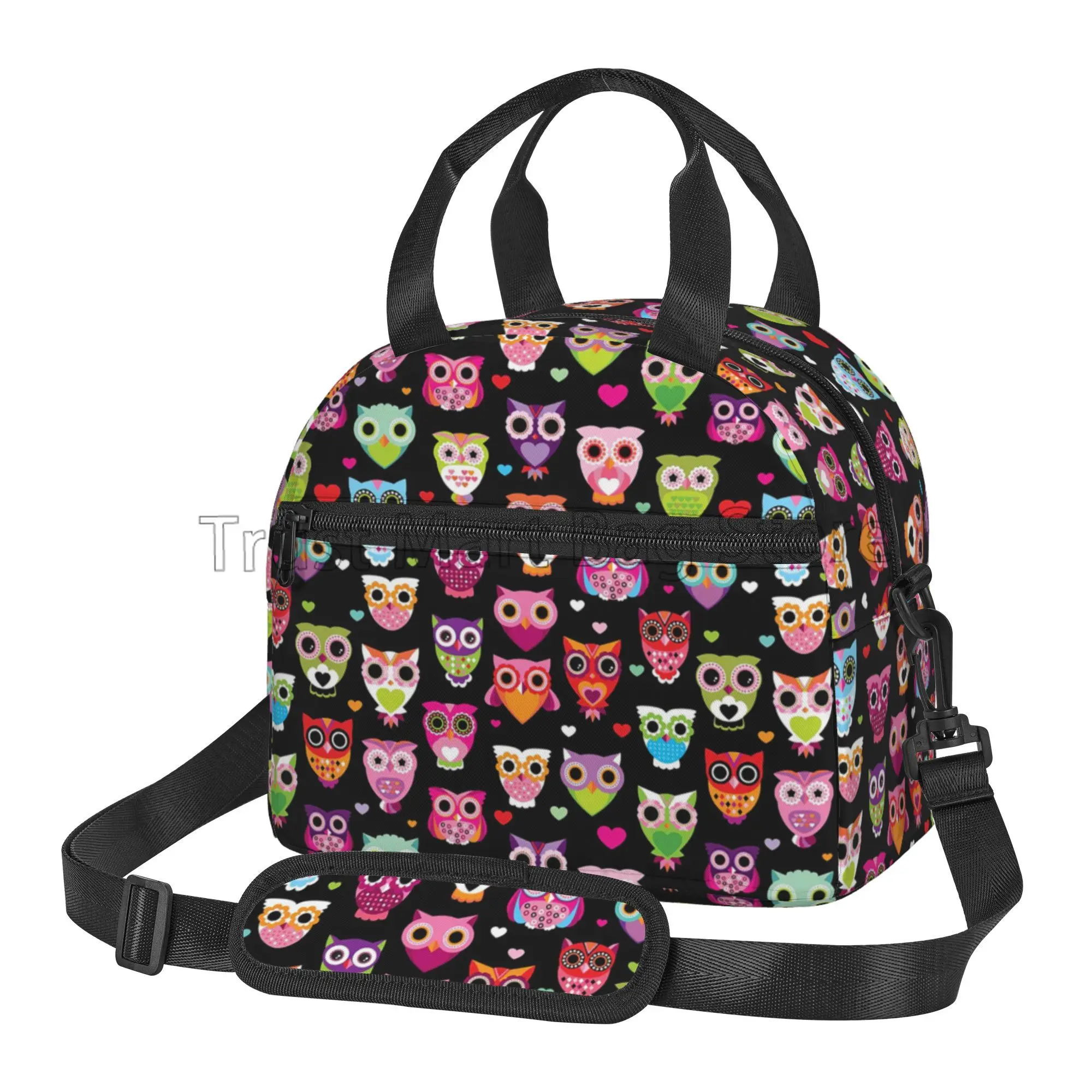 

Cartoon Owls Insulated Lunch Bag Thermal Cooler Bento Totes with Adjustable Strap Reusable Meal Container for Work Picnic Beach
