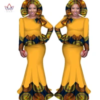 africa style bazin riche dresses for women two pieces set women long sleeve tops and long african print skirt plus size wy1682
