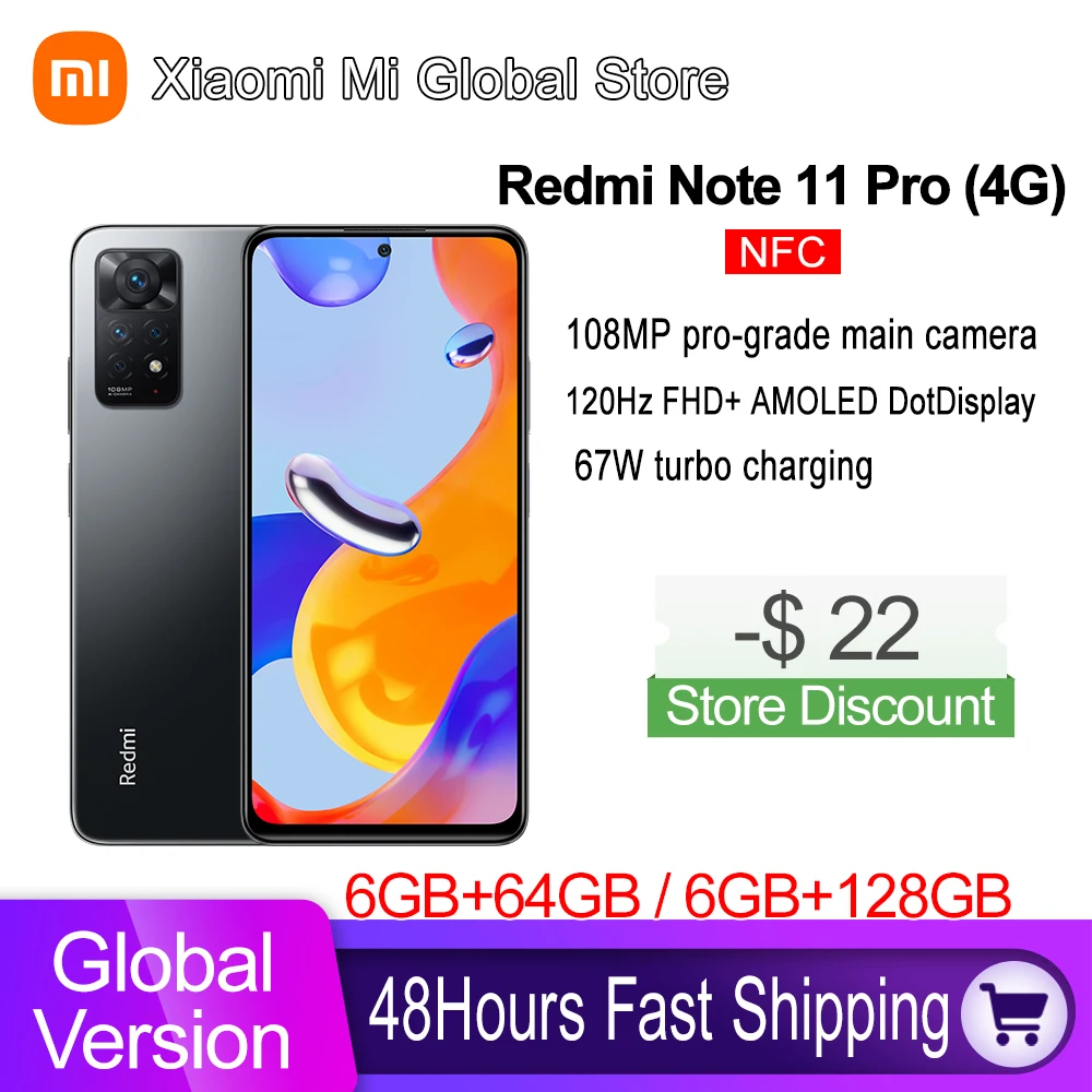 Global Version Xiaomi Redmi Note 11 Pro Smartphone 108MP Main Camera Helio G96 NFC 6.67