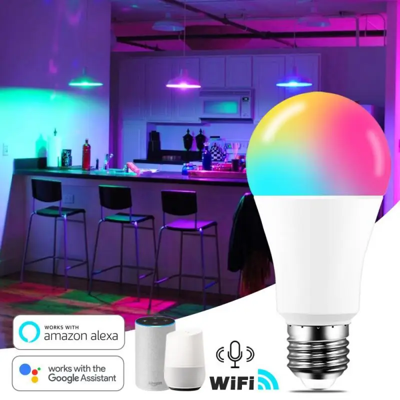 

Умная Светодиодная лампа RGB Tuya с Wi-Fi, осветительный прибор с регулируемой яркостью и таймером, с управлением через приложение, 9 Вт, домашний ...