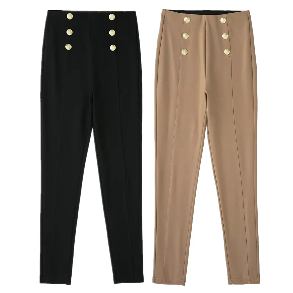 

Maxdutti Splicing Knitted Trousers Women England Style Office Lady Fashion Double Breasted Skinny Pants
