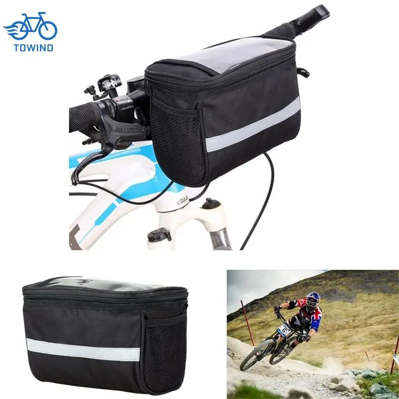 

New Oxford Cloth Cycling Bags Safety Reflective Strip Bicycle Handlebar Zipper Bag Bike Front Tube Pannier Rack Basket Accessory