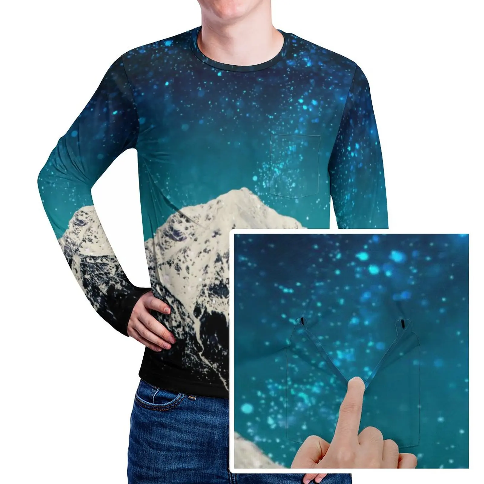 

Футболка мужская оверсайз с длинным рукавом и принтом звездного космоса