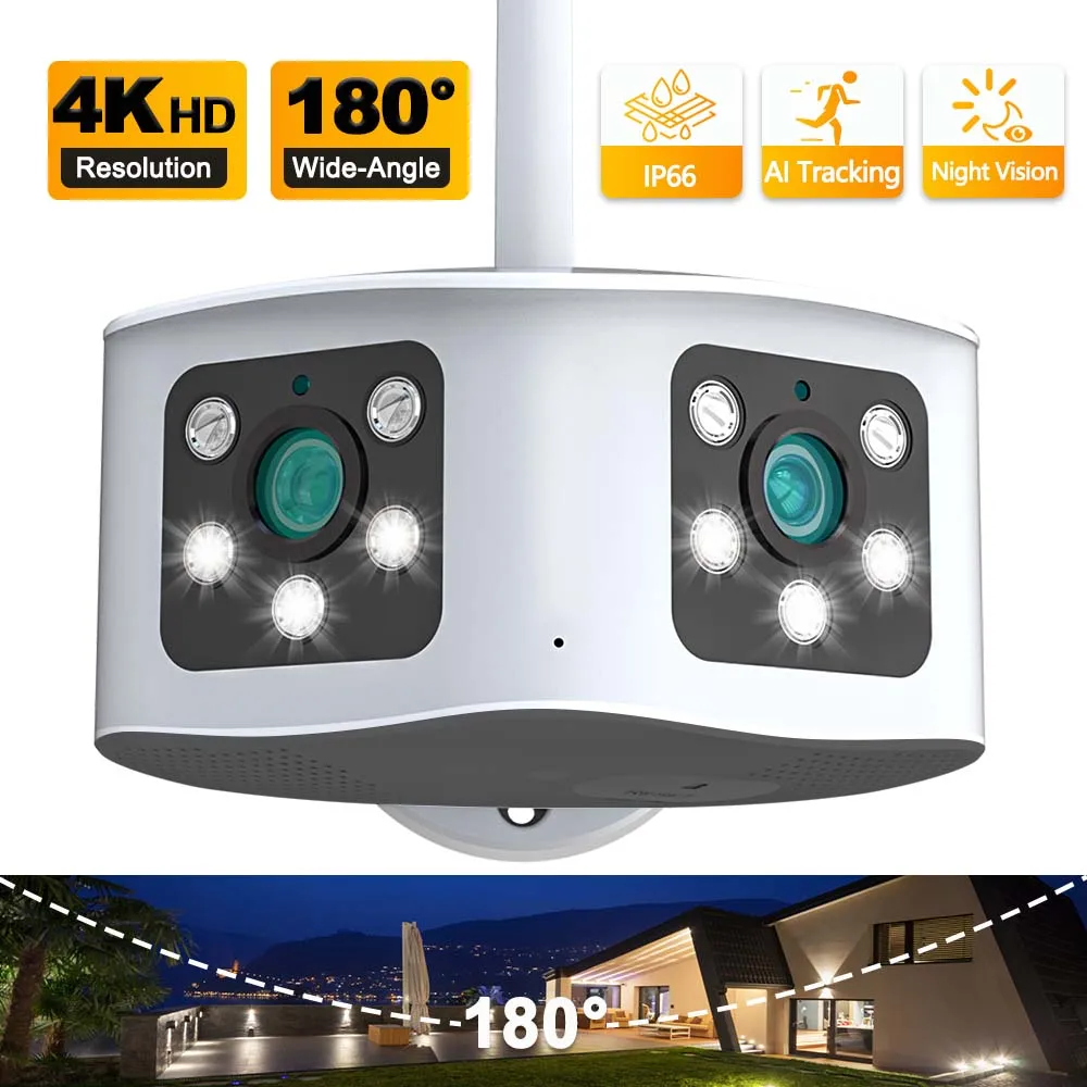 

4K 8MP, WiFi камера, бинокулярный двойной объектив, беспроводная камера наблюдения, 180° ультра широкий угол, камера безопасности, CCTV, мини камера, ...