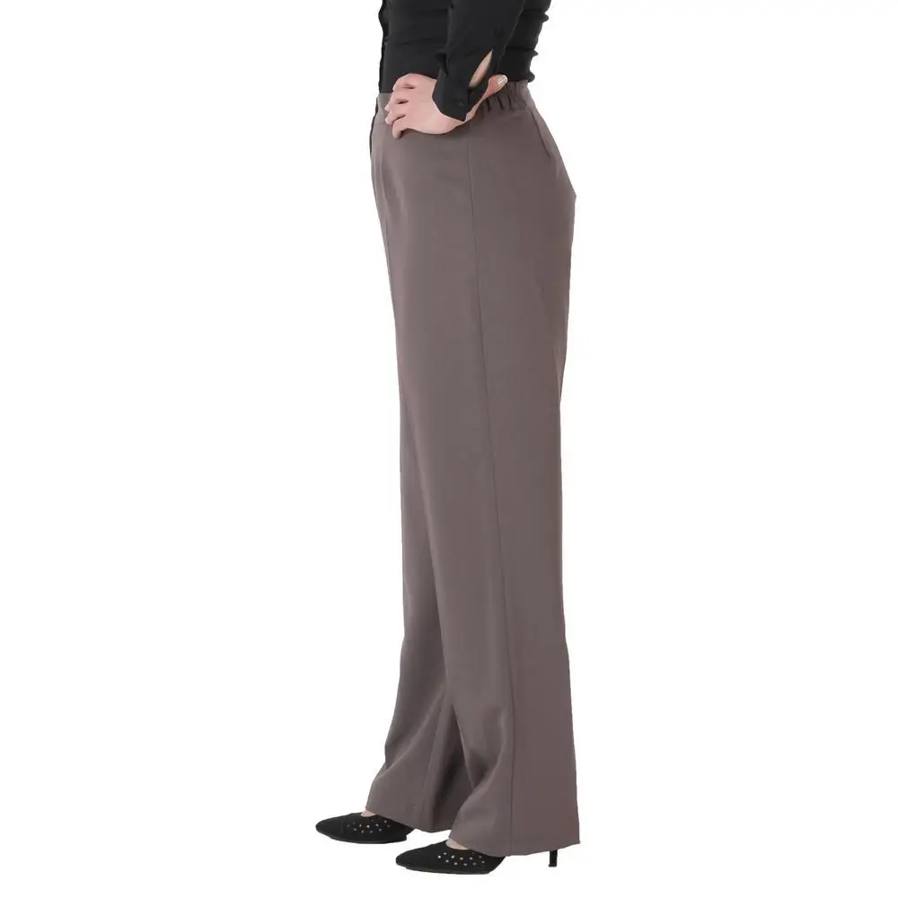 F1812women large size pants Nvr1280 fabric Normal elastic detail waist straight leg wrist size pocket zipper closure brown black