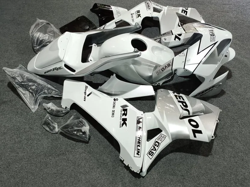 

4Gifts New ABS Plastic Shell Motorcycle Fairings kit Fit For HONDA CBR600RR F5 2003 2004 03 04 Custom White Silver