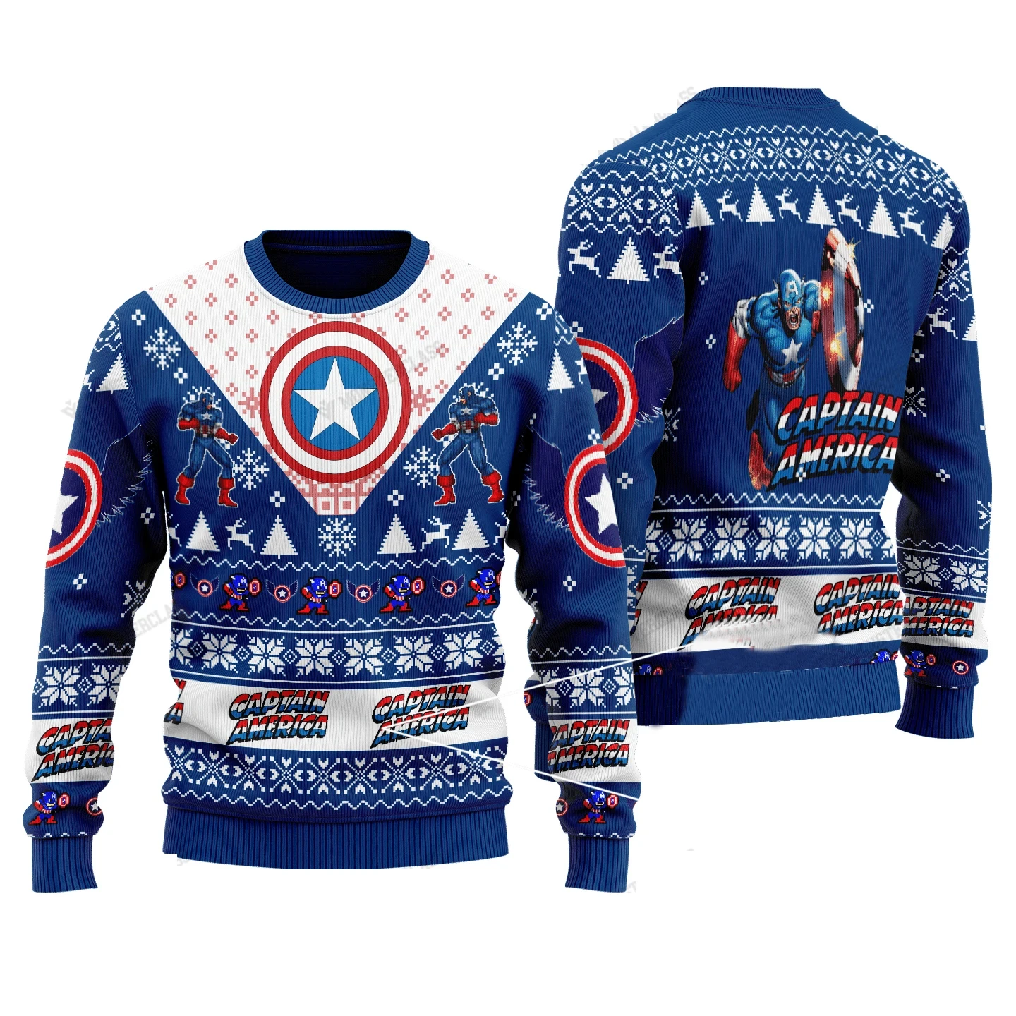 ZimowyżołnierzKapita AmerykaMarvelBrzydkieBożeNarodzenieNowyprezent świątecznyBardzodużyswetermęskiGorąsprzedającesiędamskietopy