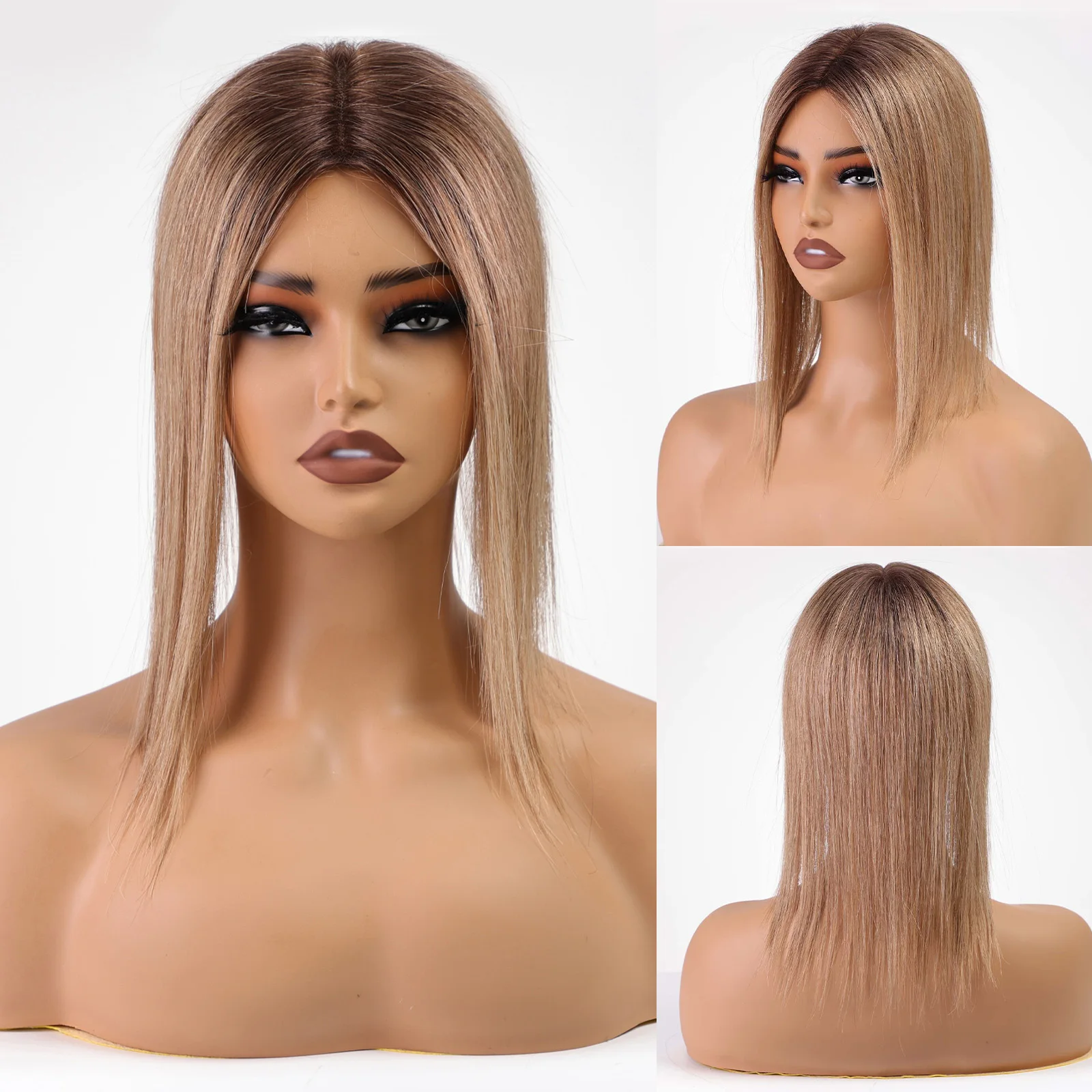 Искусственные коричневые Человеческие волосы Remy темные корни искусственные