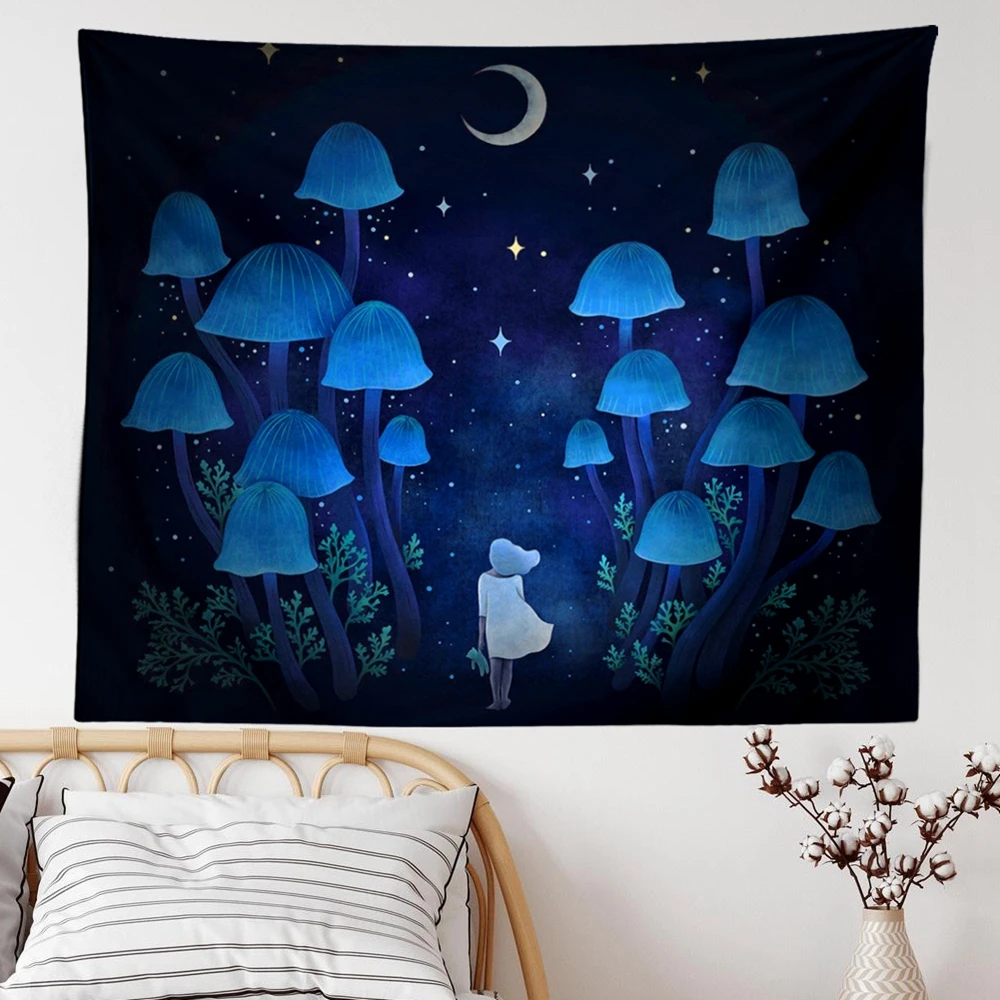 

Psychedelic Mushroom Tapestry Starry Tapestry Trippy Moon Wall Tapestry Fantasy Girls Tapestry Wall Hanging for Home Decor