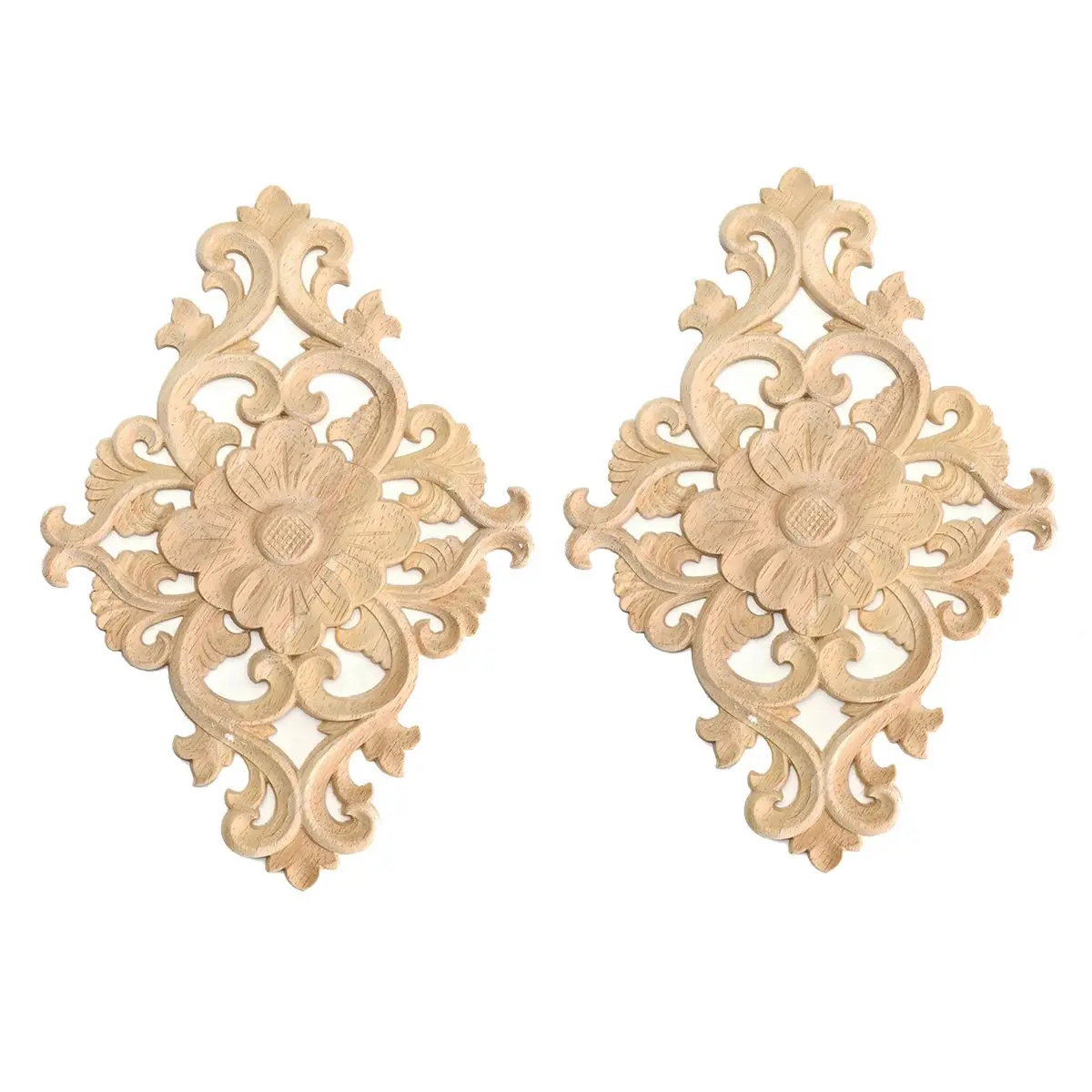 

21*15cm Wood Carved Unpainted Onlay Applique Furniture Home Decor, 2pcs