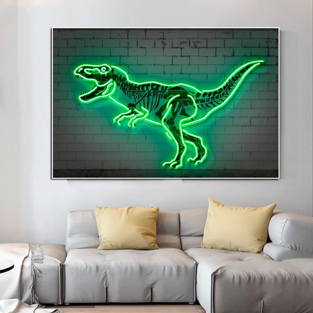 

T Rex Neon Poster Street Graffiti Art Animal Canvas Painting Deer Mustang Panda Print Wall Art Mural Living Room Home Decoration