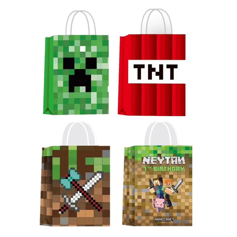 

12Pcs Mining Pixel Game Birthday Party Decorations Disposable Candy Bag Tableware Sets Kids Birthday Event Party TNT Popcorn Bag