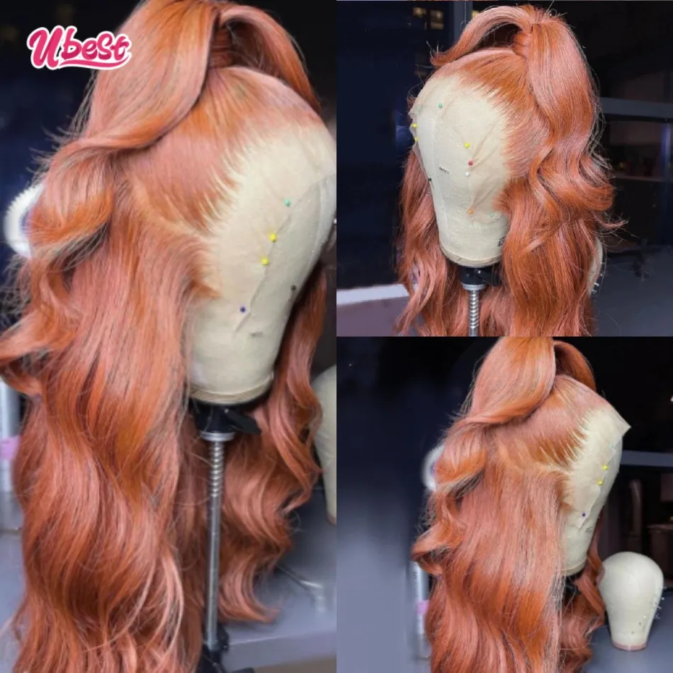 30Inch 180 Density Red Orange Lace Front Human Hair Wigs For Women Transparent 13×4 Body Wave Lace Front Wig With Baby Hair Remy